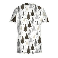Lovskoo majice kratkih rukava za žene Trendi ljetni vrhovi cvjetni tiskani za V izrez Radni odjel Božić