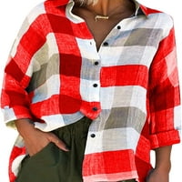 WRCNOTE DAMIES ROLL LONG rukav Provjerite tunika košulje Casual Beach rever vrat plaćene majice crveno