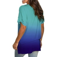 Sinhoon ženske plus veličine vrhova kratkih rukava V-izrez majica za tisak Ležerne gradijentne ljetne