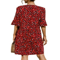 SoftMallow ženske ljetne ruffled kratkih rukava Boho haljina za plažu cvjetne sisene sidine haljine crveni leopard tisak l