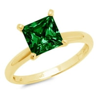 2ct princeza rez zeleni simulirani smaragd 14k žuti zlatni angažman prsten veličine 3,5