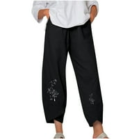 Oalirro pantalone za žene Radne ležerne pamučne posteljine casual crne pantalone za žene L