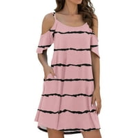 Ljetne haljine Spaghetti remen sunčani rame ruff rukavi sa džepom modne casual haljine za žene ružičaste