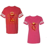 Kralj kraljevske zlatne krune Unise par koji odgovara pamučnom dresu Stil majica kontrastne pruge na