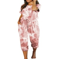 Leuncero kratki pidžami postavljeni ženski kratki rukav i džepne hlače noćna odjeća za spavanje