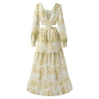 Haljine za žene V-izrez Ležerne prilike Srednja duljina Ljetna haljina s dugim rukavima Yellow XL