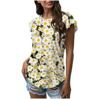 PBNBP Ljetni vrhovi za žene Trendy cvjetni print Dression Tunic Crew vrat kratki ruffle casual majica