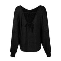 Hanas vrhovi ženska modna casual nova solidna boja labav niz stražnjih majica s ramenama TOP Black L
