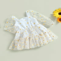 Thaisus Baby Girl Princess A-line haljina Elegantna Daisy Ispis Dugi rukavi Mesh Tulle Party haljina