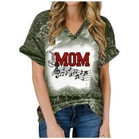 Ženska mama majica Pismo tiskana majica casual za odmor mama grafički vrhovi gradilišta V-izrez Tie