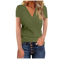 Ženske majice Ženska ljetna gumba sa navojem čvrstog boja Tanka majica kratkih rukava s kratkim rukavima