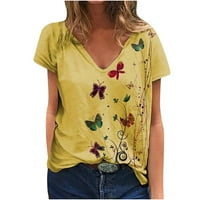 Stilska žena V-izrez Ljetni kratki rukav Butterfly Prints Tops Labavi majica