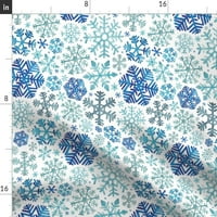 Pamuk Satens Stolcloth, 90 okrugli - plavi božićni pahuljici Zimski ledeni snježni snijeg pahuljica