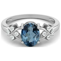 10k bijeli zlatni ovalni oblik London Blue Topaz ženski zaručni prsten