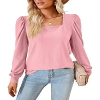 Haite Dame Tee Solid Color Majica dugih rukava Majica Žene vrhovi Tund izrez Tunika Bluza Pink 2xl