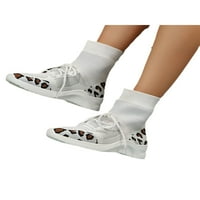 Ženske čizme čipke za čizme gležnjače klinovi čarapa čizmama dame udobne modne bootie žene kliznu na casual cipele bijele 5,5