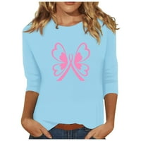 Ženske tematske tematske majice Butterfly ružičasta vrpca Print Trendy bluza Crewneck košulje Slatke