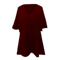 Haljine za žene plus veličine ženski klirens mjenjač čvrstog V-izrez rukava dužina koljena modna fit & flare haljina vino l