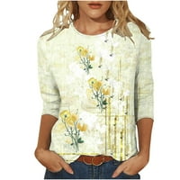 Dyegold Womens rukav vrhovi retro cvjetnih zapadnih košulja Thirts Okrugli vrat Labavi trendi Plus veličine