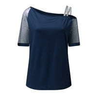 Žene Snažne vrhove ramena Glitter Majica kratkih rukava Bluza Wejs Womens T majice Plava