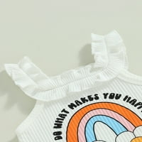 Dojenčad za bebe djevojke Ljeto odijelo Bijelo bijelo bez rukava Rainbow Print Romper Cvjetni PP kratke