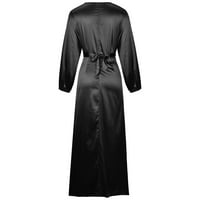 Haljina za ženske rukave tunike Bodycon čvrsta vrata s dugim rukavima seksi modna saten haljina crna