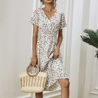 Borniu Ljetne haljine za žene, žene Maxi Sendresses Women Ljeto casual kratkih rukava V-izrez cvjetne