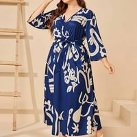 Miayilima Plus Veličina haljina Ženska plus veličina proljeća i ljeto V izrez Solid Color Line Decorates