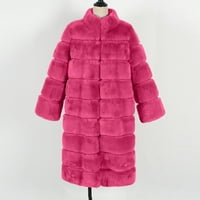 Scyoekwg dugim kaputima za žene slobodno udobne čvrste boje dugih rukava LEASE LASIES Topla Furry kaput