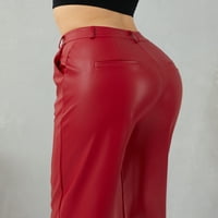 Kožne hlače Vigorbear Fau za žene Čvrsto boje visoke struke ravne pantalone za noge Vintage 90-ih Streetwear