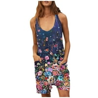 Jumpsuits za ženske ležerne tiskane cvjetne uzorak okrugle hlače bez rukava za žene Modni labavi fit