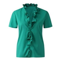 Ženske majice Plus size Ljeto Ženski ljetni rufffle V-izrez kratki rukav, pune majice