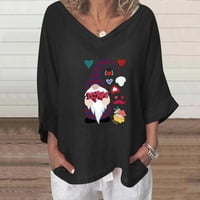 Ženski rukavi bluza Moda Valentinovo ljubav Love Ispis Solid pulover Ležerne prilike Labavi V-izrez