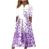 Haljine za žene Casual Fashion Women Ljeto tisak kauzal V-izrez Dugme kratki rukav Drže za odmor Dress