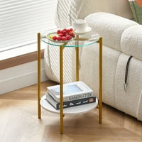 Dvoslojni krajnji sto sa kaljenim staklom i mramornim stolom za kavu sa zlatnim metalnim okvirom za