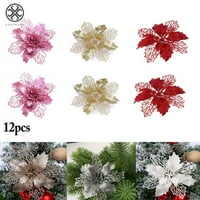 Luxtrada of Glitter Artificial Poinsettia Cvijeće Božićne vijenac Božićno drvce Cvijeće ukrasi 6.3 ''