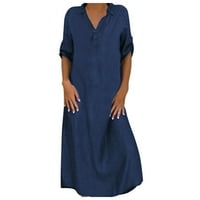 Hoksml haljine za žene na čišćenju Žene Modni ležerni tisak dugih rukava O vrat NightRress kratke ženske