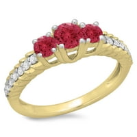 DazzlingRock kolekcija 14k okrugli rez Ruby & White Diamond ženski montirani prsten za kamenu, žuto