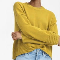 Vremenski dugi džemperi za žene Trendy Solid Boja pulover s dugim rukavima, žuti, xxl