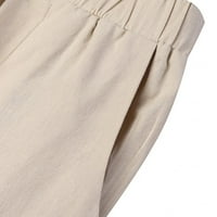 Ženske jednostavne pamučne posteljine harema široke noge elastične struke hlače casual pantalone pantalone