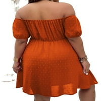Ležerna ravnica sa ramena Redak kratki rukav sagoreli narančaste haljine plus veličine