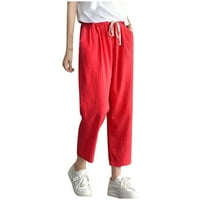 Ženske casual čvrste pantalone za gležnjeve udobne kasete harem hlače za crtanje pamučne patmoutere s džepovima crveno xxl