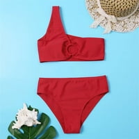Djevojčica toddlera Kupaći kupaći kostim dva sporta visoki struk jedno rame Red Bikini habanje na plaži,