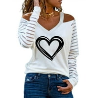 Lastso Fashion Woman V-izrez Dugi rukav Majica Jesen Sretan Valentinovo Ispis hladnog ramena labava
