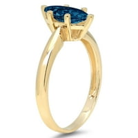 CT Sjajno markize Cut Prirodni London Blue Topaz 14K žuti zlatni pasijans prsten SZ 8,75