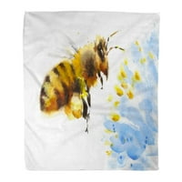 Bacajte pokrivač toplo ugodno print flanel žutog bumbarke akvarel medene pčele letenje preko plave cvijeće