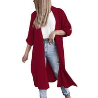 NJSHNMN Ženski sa dugim rukavima Klimatirani prevelizirani kaput dugih džepata, crveni, l