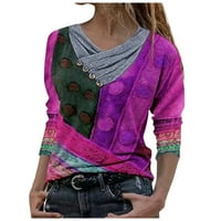 Ženske ležerne majice Vintage Western Etnic stil tiskani gumbi Dugi rukav Tips Labava košulja za bluza