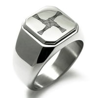 Nehrđajući čelik Celtic Saint Brigid Cross uređen kvadratni ravni top Biker stil polirani prsten