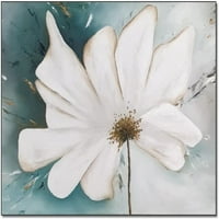 Posteri i printoni Veliko ulje slikarsko tirkizna pozadina na bijelom cvijetu Zidna umjetnost Estetska